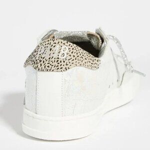 NEW P448 John Low Top Cheetah Suede Glittery Leather Sneakers in Metallic Silver